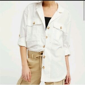 Free People Sunshine in the pocket button down shacket off white sz S